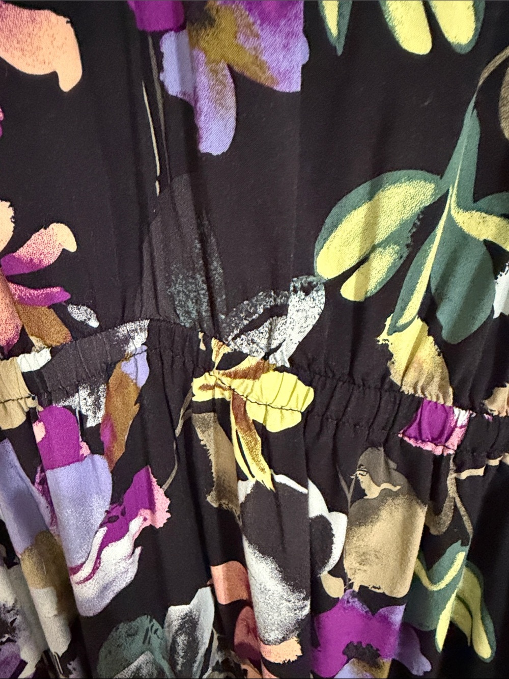 Ava & Viv Black Floral Midi Dress with Purple, Yellow, Green Accents - Picture 4 of 10